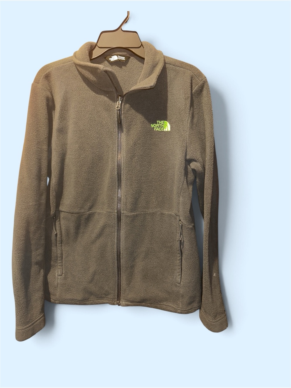The North Face gray Full-Zip Fleece Jacket with Green Logo